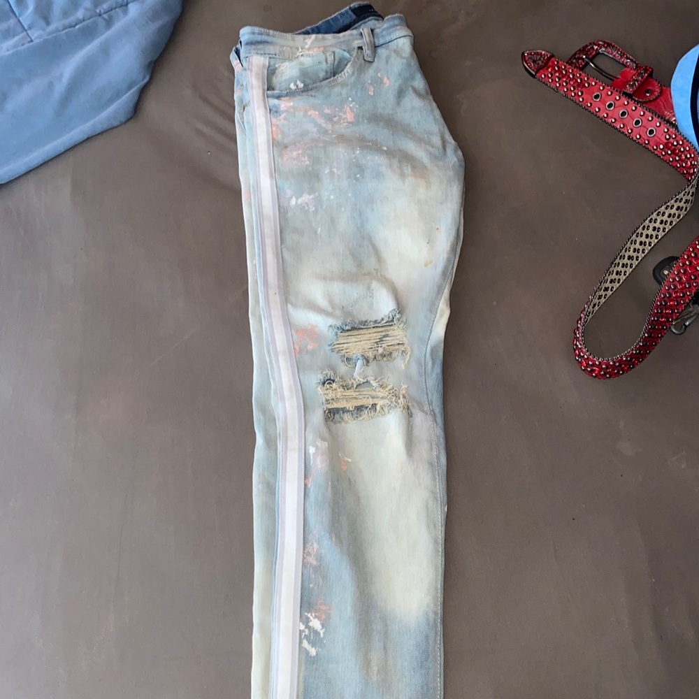Men skinny paint splatter jeans